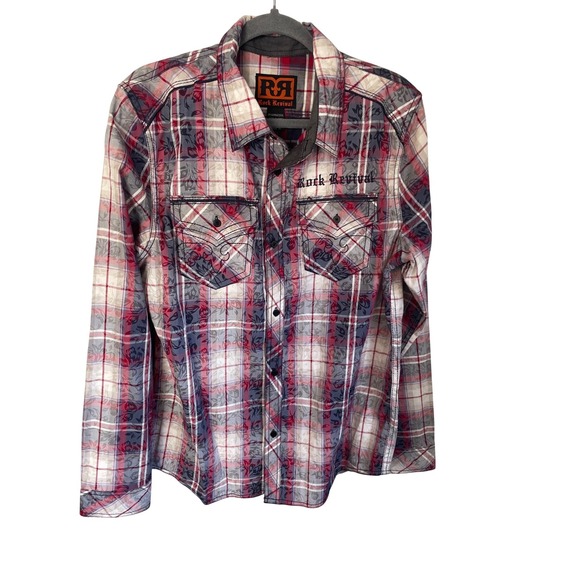 Rock Revival Other - Rock Revival Men's M Embroidered Plaid Floral Button Down Shirt BLE2202L Western